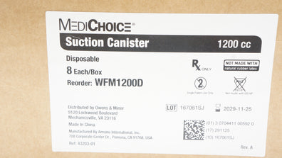 MediChoice WFM1200D Suction Canister 1200cc - Box of 8